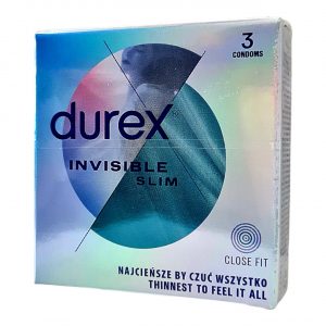 Invisible Close Fit 3 gab. durex prezervatīvi 2 Durex Invisible Close Fit 3 vnt. prezervatyvų dėžutė