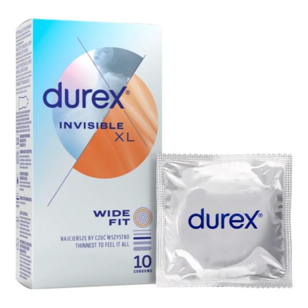 Invisible XL 10 gab. durex prezervatīvi Durex Invisible XL 10 vnt. prezervatyvų dėžutė