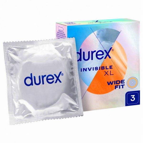 Invisible XL 3 gab. durex prezervatīvi Durex Invisible xl 3 vnt. prezervatyvų dėžutė
