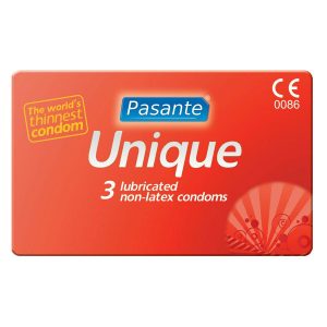 Unique 3 gab. pasante prezervatīvi Pasante Unique 3 vnt. prezervatyvų pakuotė
