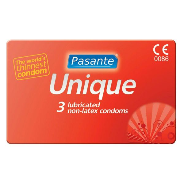 Unique 3 gab. pasante prezervatīvi Pasante Unique 3 vnt. prezervatyvų pakuotė