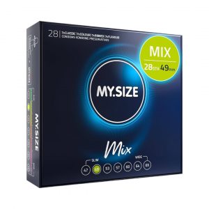 Mix 49 mm 28 gab. my.size pro prezervatīvi My.Size Mix 47 mm 28 vnt. prezervatyvų dėžutė