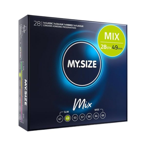 Mix 49 mm 28 gab. my.size pro prezervatīvi My.Size Mix 47 mm 28 vnt. prezervatyvų dėžutė