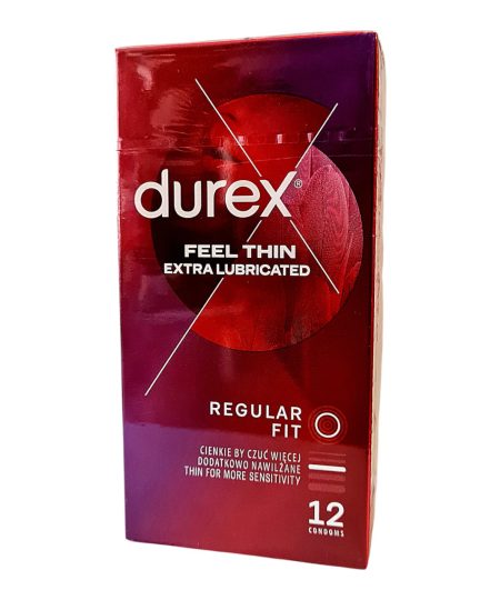 Durex Feel Thin Extra Lubricated 12 vnt. prezervatyvų dėžutė