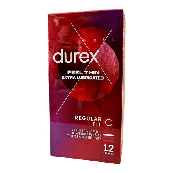 Feel Thin Extra Lubricated 12 gab. durex prezervatīvi 2 Durex Feel Thin Extra Lubricated 12 vnt. prezervatyvų dėžutė