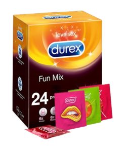 Fun Mix 24 gab durex prezervatīvi 1 Durex Fun Mix 24 vnt. prezervatyvų dėžutė