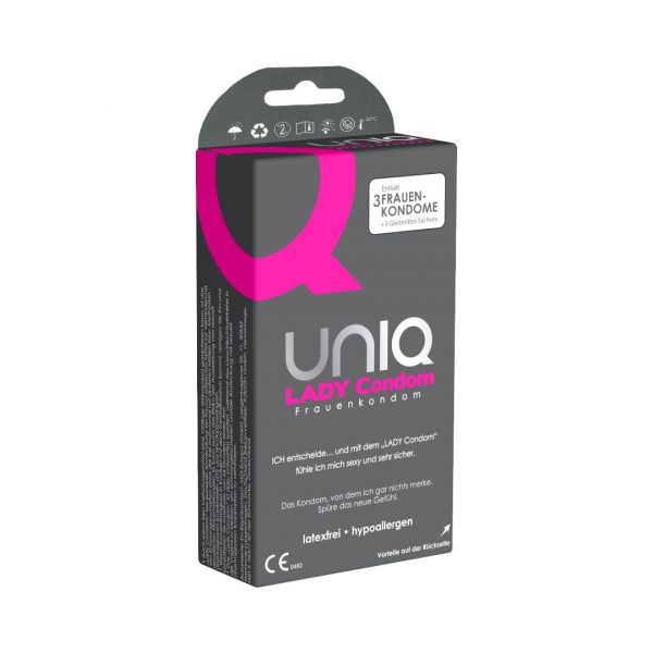 Uniq Lady Condom 3 gab. sieviešu prezervatīvi Uniq Air Female Condoms 3 vnt. prezervatyvų dėžutė