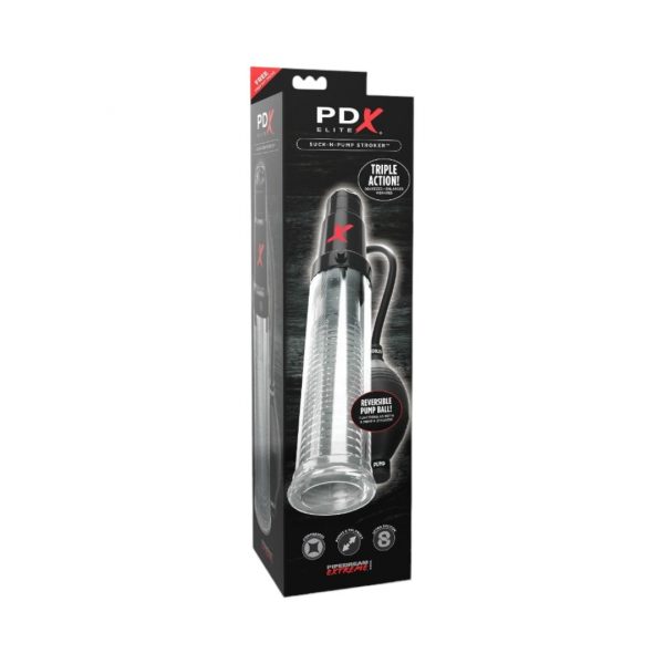 PDX ELITE Suck-N-Pump Stroker dzimumlocekļa pompas 1 PDX ELITE Suck-N-Pump Stroker penio pompa