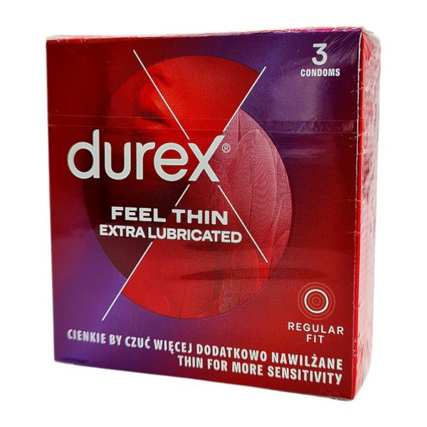 Feel Thin Extra Lubricated 3 gab. durex prezervatīvi 1 Durex Feel Thin Extra Lubricated 3 vnt. prezervatyvų dėžutė