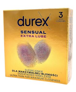 Sensual Extra Lube 3 gab. durex prezervatīvi 4 Durex Sensual Extra Lube 3 vnt. prezervatyvų dėžutė