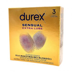Sensual Extra Lube 3 gab. durex prezervatīvi 2 Durex Sensual Extra Lube 3 vnt. prezervatyvų dėžutė