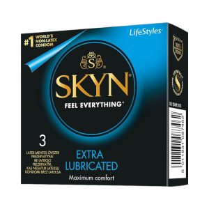 Extra Lubricated 3 gab. skyn prezervatīvi SKYN Extra Lubricated 3 vnt. prezervatyvų dėžutė