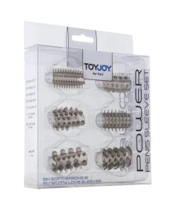 Power Penis Sleeve Set dzimumlocekļa uzmavu un uzgali komplekti Toyjoy Power Penis Sleeve Set penio movų rinkinys
