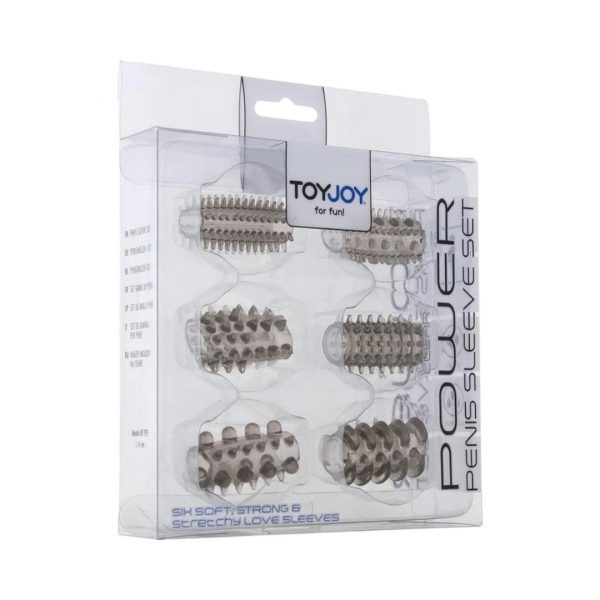 Power Penis Sleeve Set dzimumlocekļa uzmavu un uzgali komplekti 1 Toyjoy Power Penis Sleeve Set penio movų rinkinys