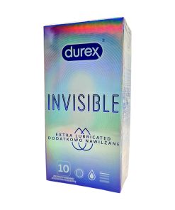 Invisible Extra Lubricated 10 gab. prezervatīvi Durex Invisible Extra Lubricated 10 vnt. prezervatyvų dėžutė