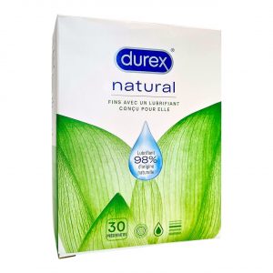 Natural 30 gab. durex prezervatīvi 2 Durex Natural 30 vnt. prezervatyvų dėžutė