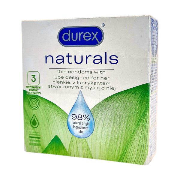Natural 3 gab. durex prezervatīvi Durex Naturals 3 vnt. prezervatyvų dėžutė