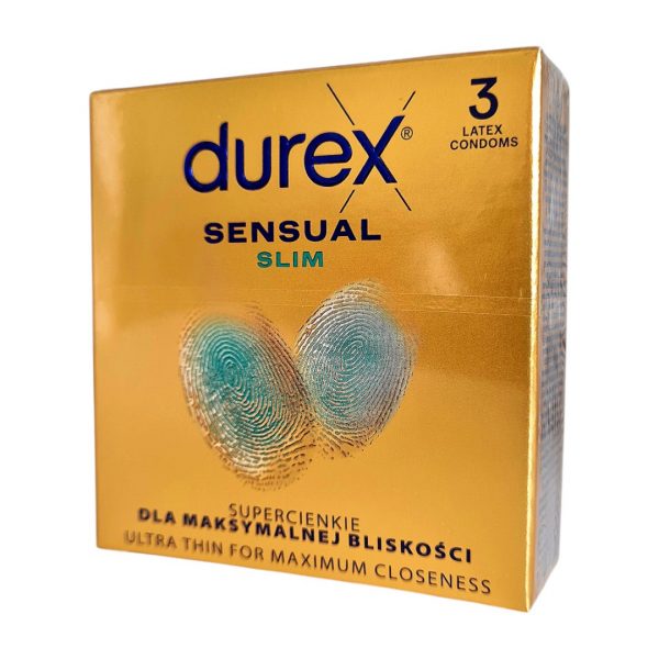 Sensual Slim Fit 3 gab. prezervatīvi 2 Durex Sensual Slim 3 vnt. prezervatyvų dėžutė