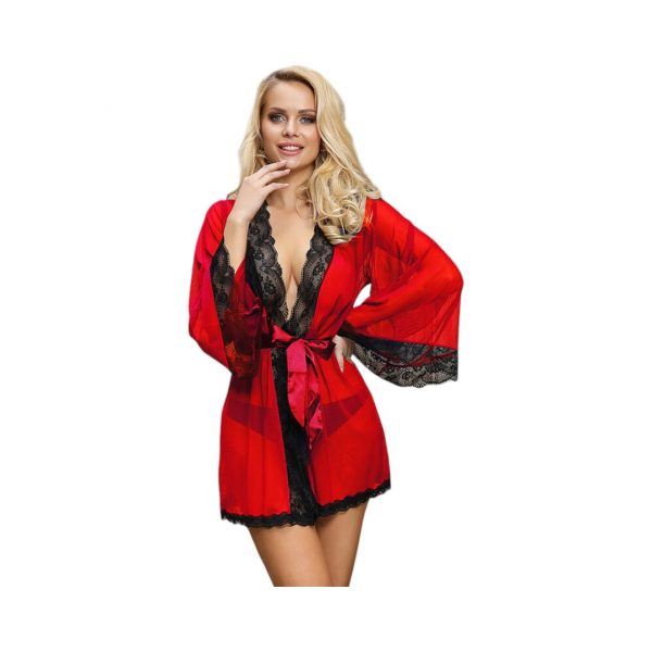 SUBBLIME Transparent Fabric Robe With Lace Detail Red S/M seksīgie halāti 1 SUBBLIME Transparent Fabric Robe With Lace Detail Red (SM) chalatas