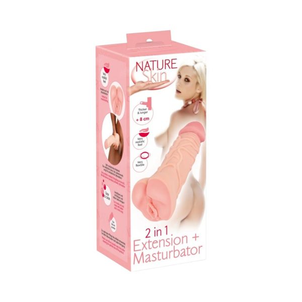2in1 Extension+Masturbator masturbatori 1 Nature Skin 2in1 Extension+Masturbator masturbatorius ir penio mova