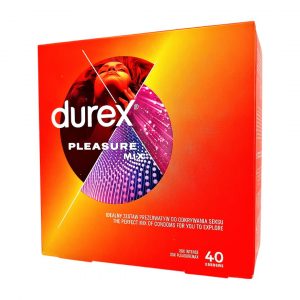 Pleasure Mix 40 gab. durex pleasuremax prezervatīvi Durex Pleasure Mix 40 vnt. prezervatyvų dėžutė