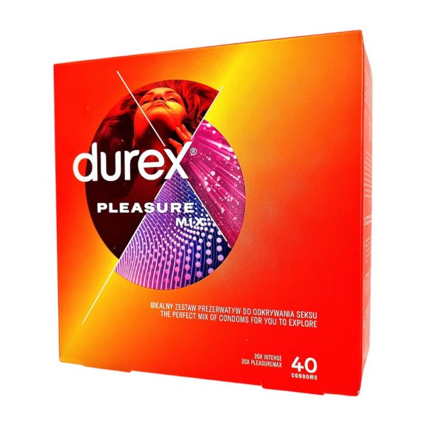 Pleasure Mix 40 gab. durex pleasuremax prezervatīvi Durex Pleasure Mix 40 vnt. prezervatyvų dėžutė