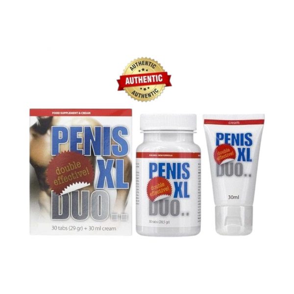 Penis XL Duo potences un erekcijas uzlabošanai Penis XL Duo pakuotė su tabletemis ir kremu erekcijai