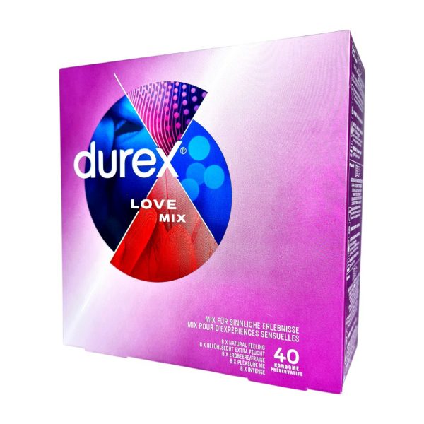 Love Mix 40 gab durex prezervatīvi 4 Durex Love Mix 40 vnt. prezervatytvų pakuotė